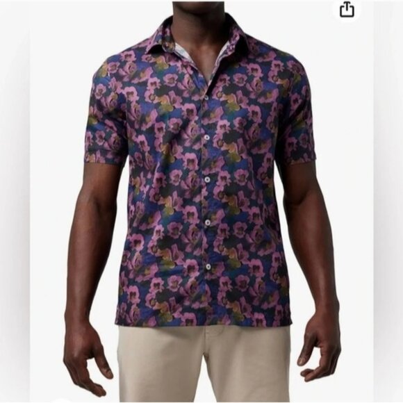 Good Man Brand Mens Button Down Shirt Cotton Big On Point Multi Floral Woven - Picture 1 of 7